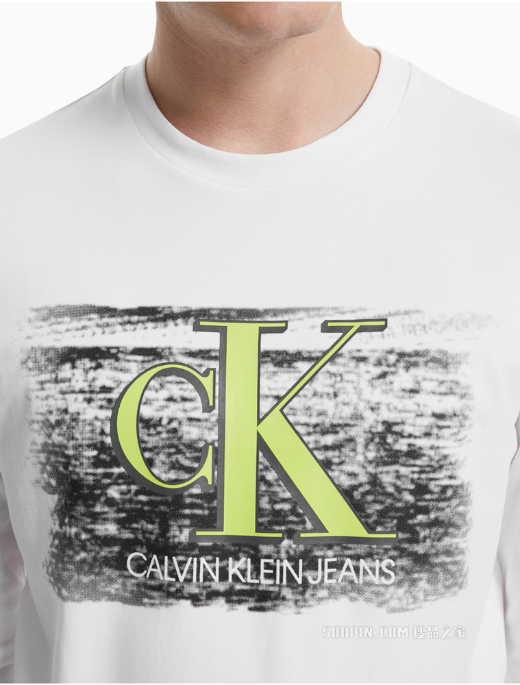 Calvin Klein 男装时尚撞色LOGO印花圆领长袖T恤J319610