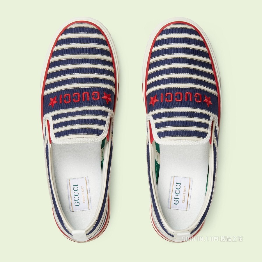 Gucci Tennis 1977系列男士便鞋 米白色和蓝色帆布