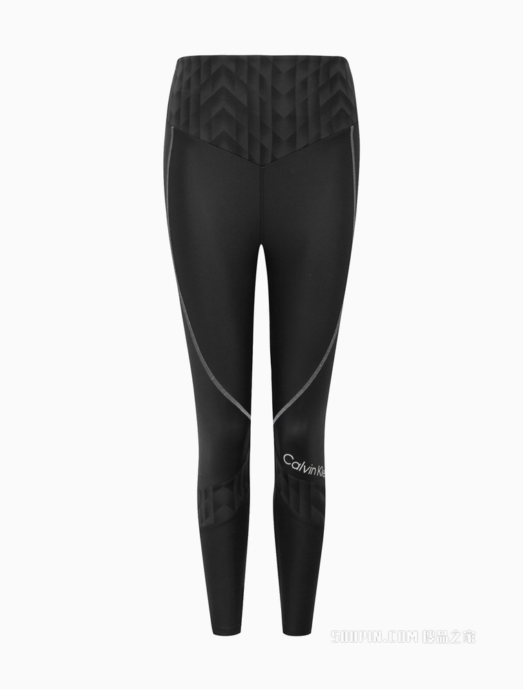 Calvin Klein 女士满印图案拼接反光LOGO跑步健身紧身裤4WS2L621