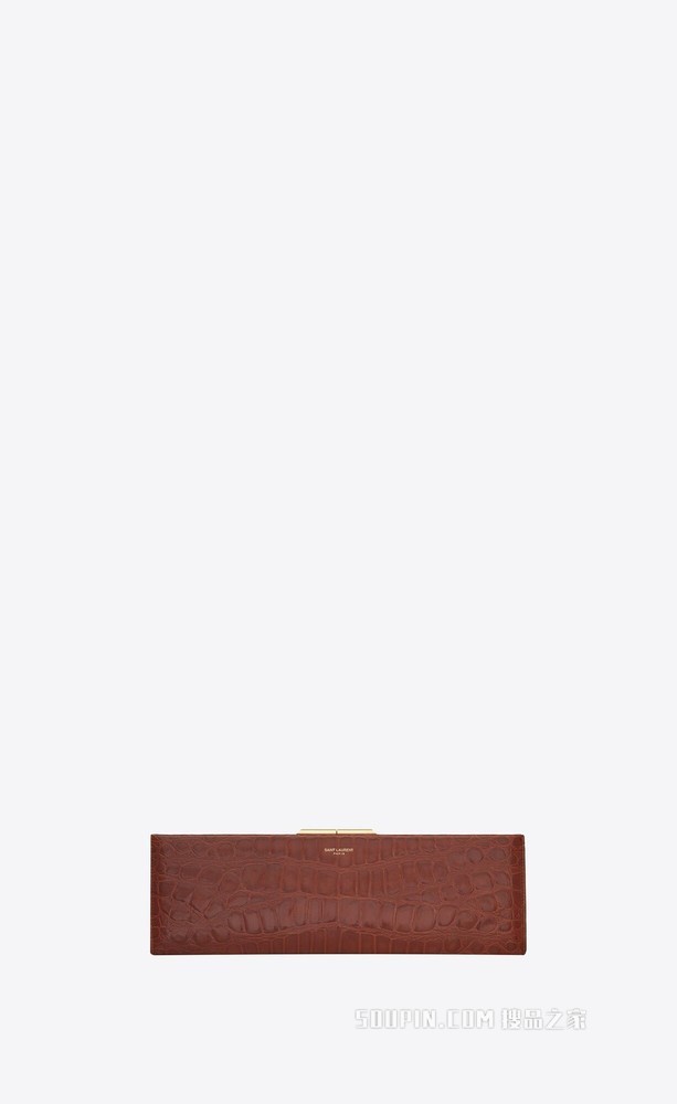 Midnight大号鳄鱼纹压印漆皮手拿包