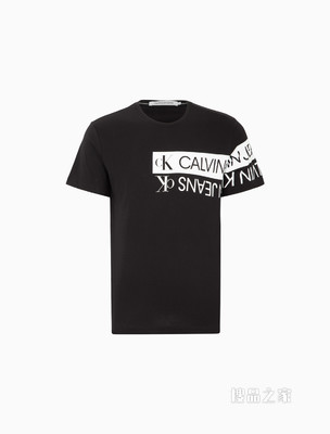 Calvin Klein 男士圆领纯棉箱型正反印花LOGO短袖T恤ZM01887