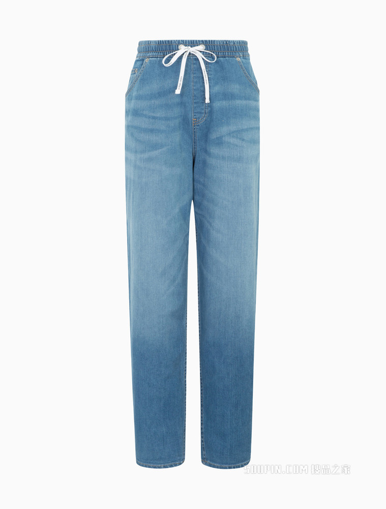 Calvin Klein 女士宽松版松紧LOGO抽绳腰休闲运动牛仔裤J218745