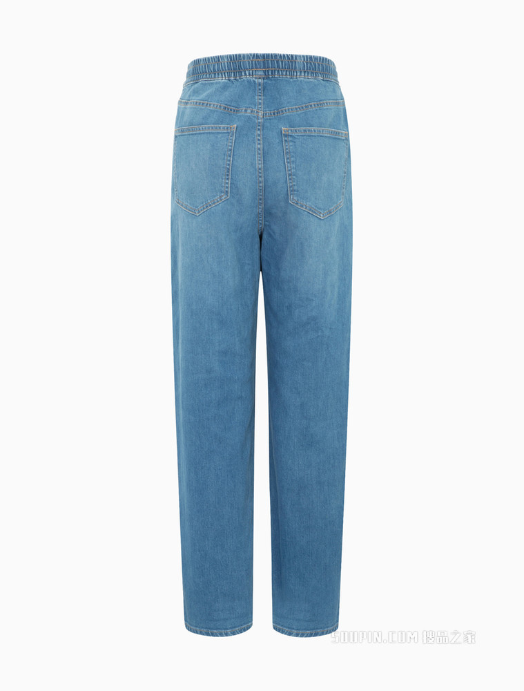 Calvin Klein 女士宽松版松紧LOGO抽绳腰休闲运动牛仔裤J218745