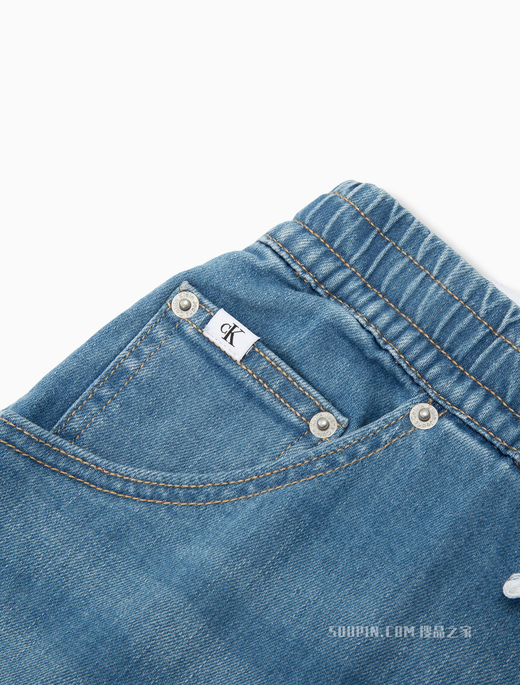 Calvin Klein 女士宽松版松紧LOGO抽绳腰休闲运动牛仔裤J218745