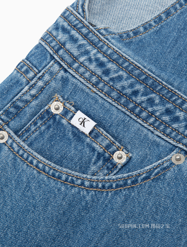 Calvin Klein 女士时尚铆钉排扣纯棉牛仔背带裙J218840