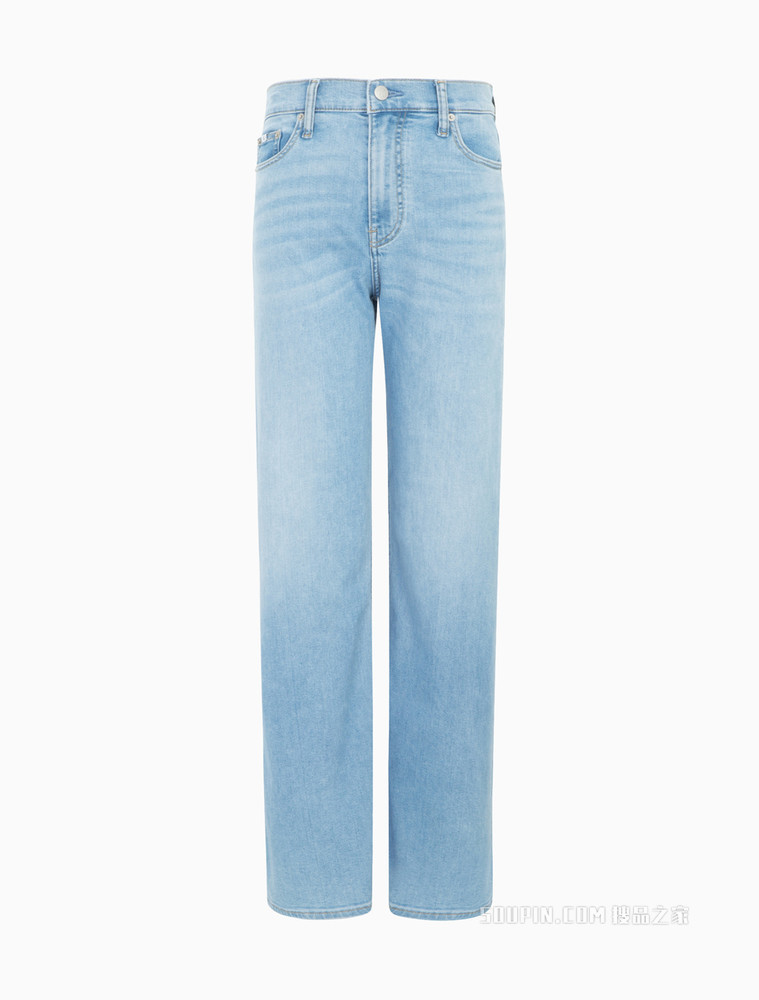 Calvin Klein 女士高腰宽松LOGO贴片水洗微弹阔腿牛仔裤J218735