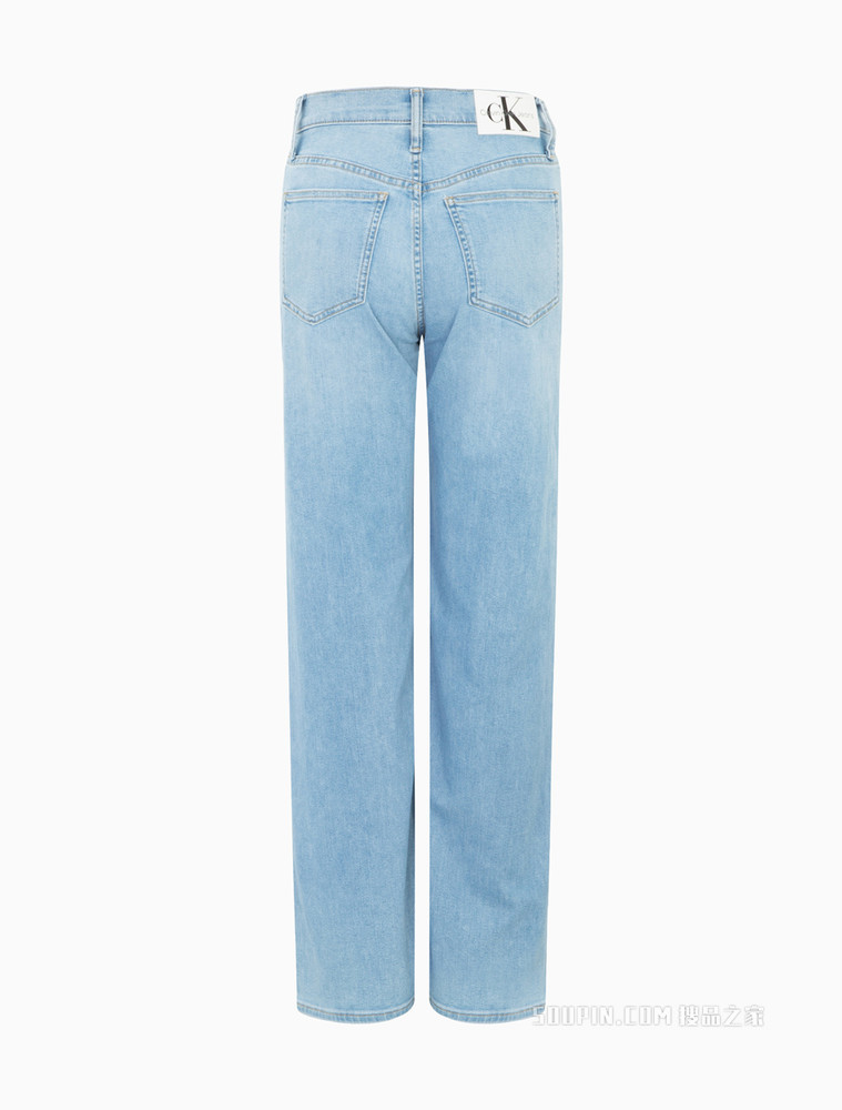 Calvin Klein 女士高腰宽松LOGO贴片水洗微弹阔腿牛仔裤J218735