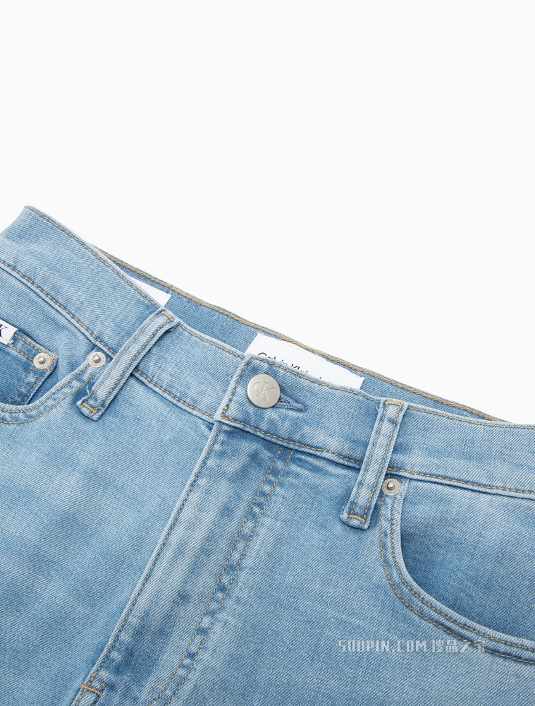 Calvin Klein 女士高腰宽松LOGO贴片水洗微弹阔腿牛仔裤J218735