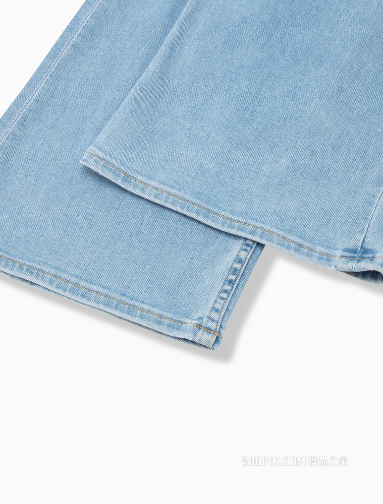 Calvin Klein 女士高腰宽松LOGO贴片水洗微弹阔腿牛仔裤J218735