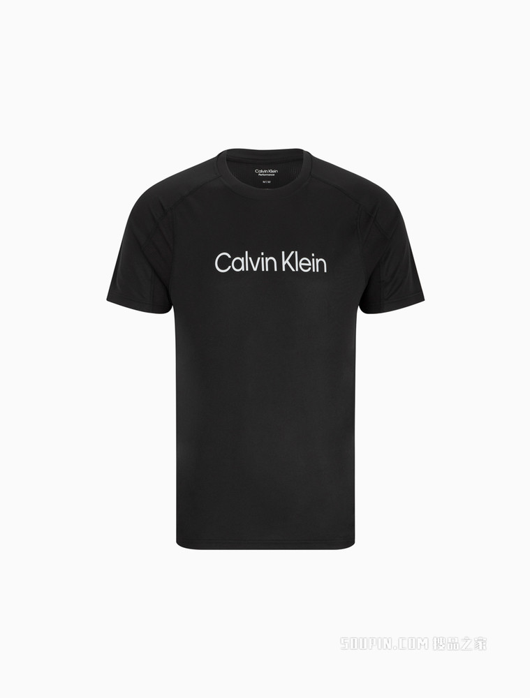 Calvin Klein 男士圆领插肩袖网眼拼接反光LOGO短袖T恤4MS2K109