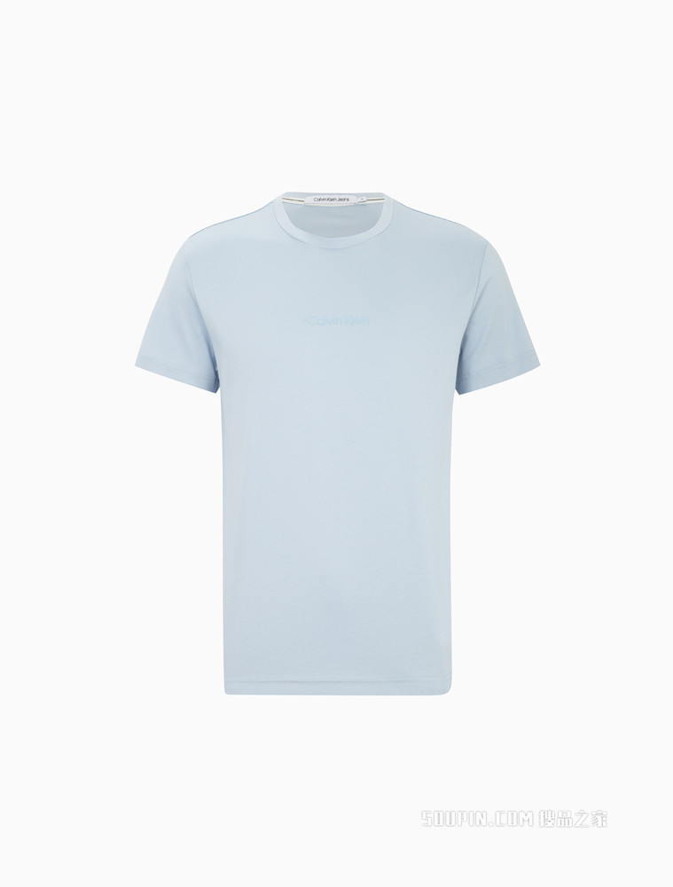 Calvin Klein 男士时尚圆领透气纯棉简约胶质LOGO短袖T恤J320573