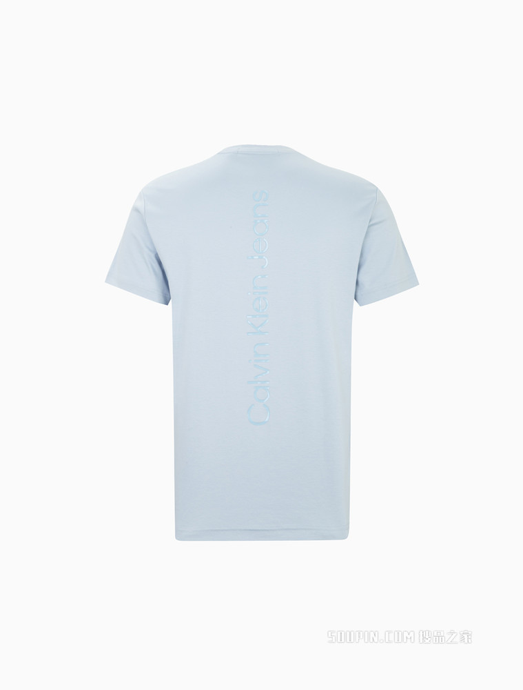 Calvin Klein 男士时尚圆领透气纯棉简约胶质LOGO短袖T恤J320573