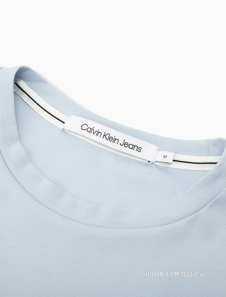 Calvin Klein 男士时尚圆领透气纯棉简约胶质LOGO短袖T恤J320573
