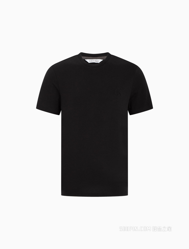 Calvin Klein 男士休闲圆领顺色浮雕感LOGO短袖T恤40HC209