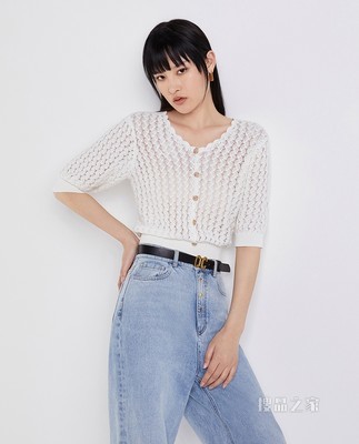 波浪钩边中袖针织