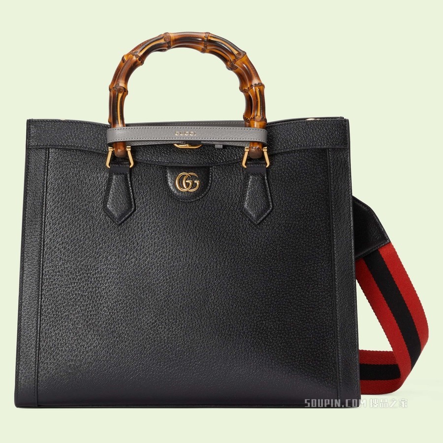 Gucci Diana竹节中号托特包 黑色皮革