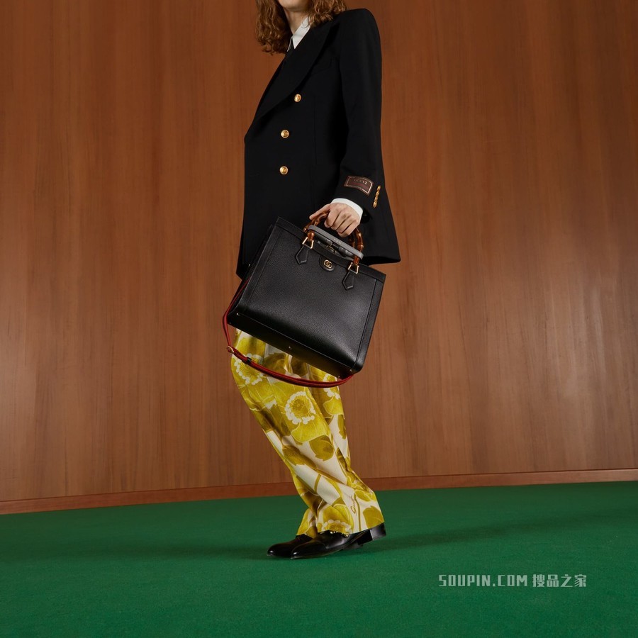 Gucci Diana竹节中号托特包 黑色皮革