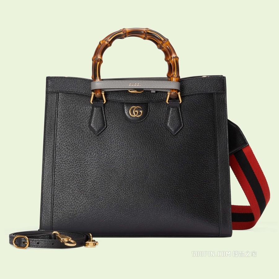 Gucci Diana竹节中号托特包 黑色皮革