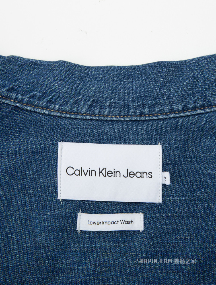 Calvin Klein 女士翻领无袖铆钉扣纯棉LOGO织标牛仔连体裤J218721