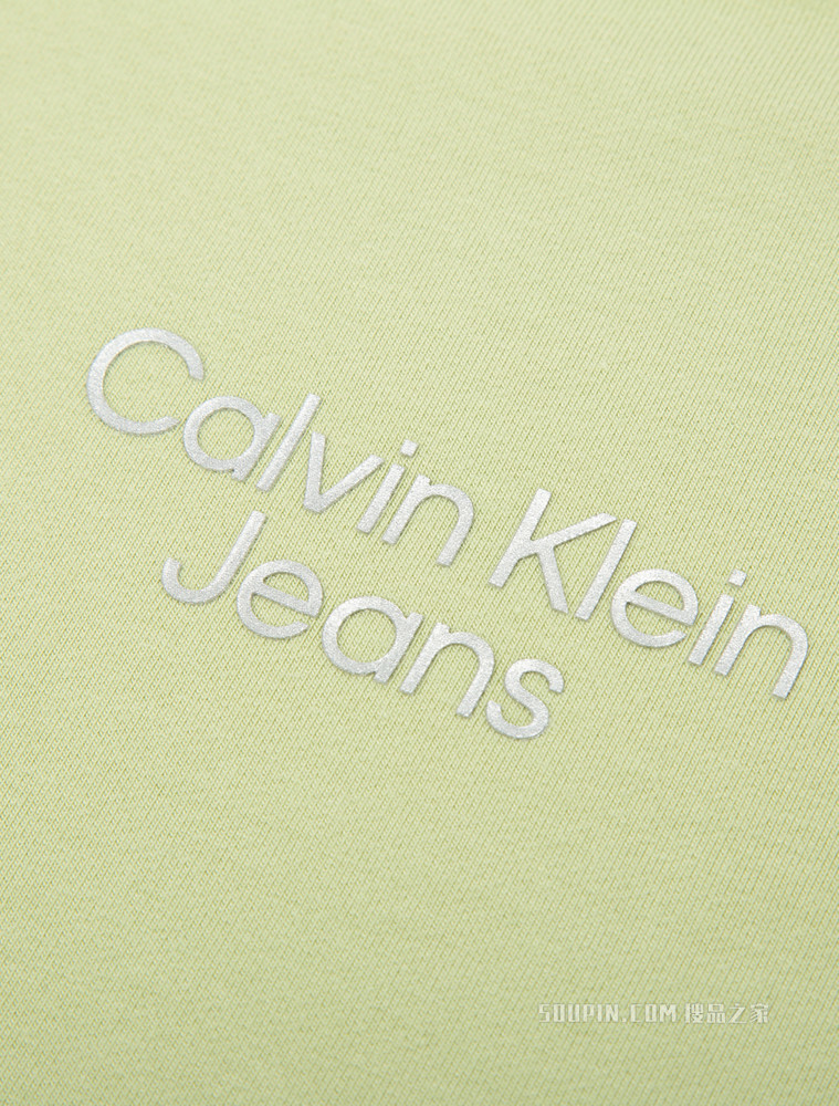 Calvin Klein 女士休闲圆领舒适宽松银色胶质LOGO短袖卫衣J218903