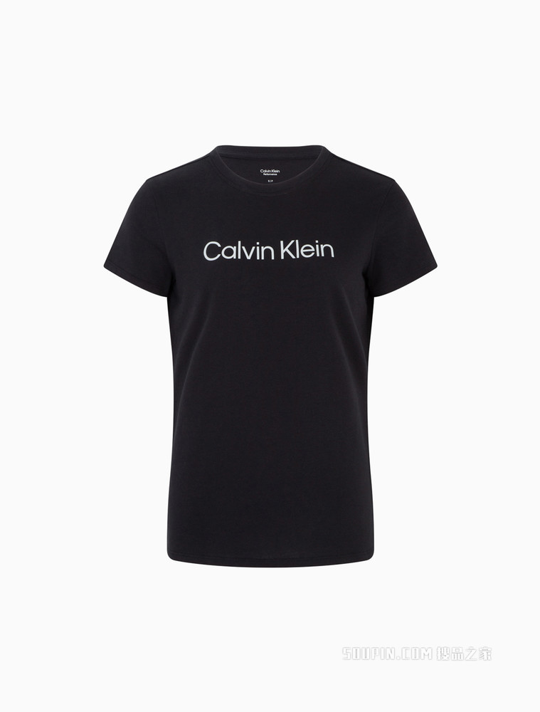 Calvin Klein 女士休闲圆领透气简约印花LOGO短袖T恤4WS2K142