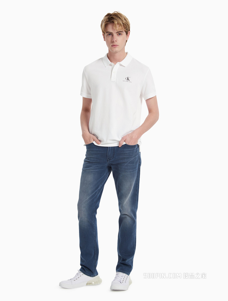 Calvin Klein 男装简约纽扣半开襟翻领胶质印花短袖polo衫J319635