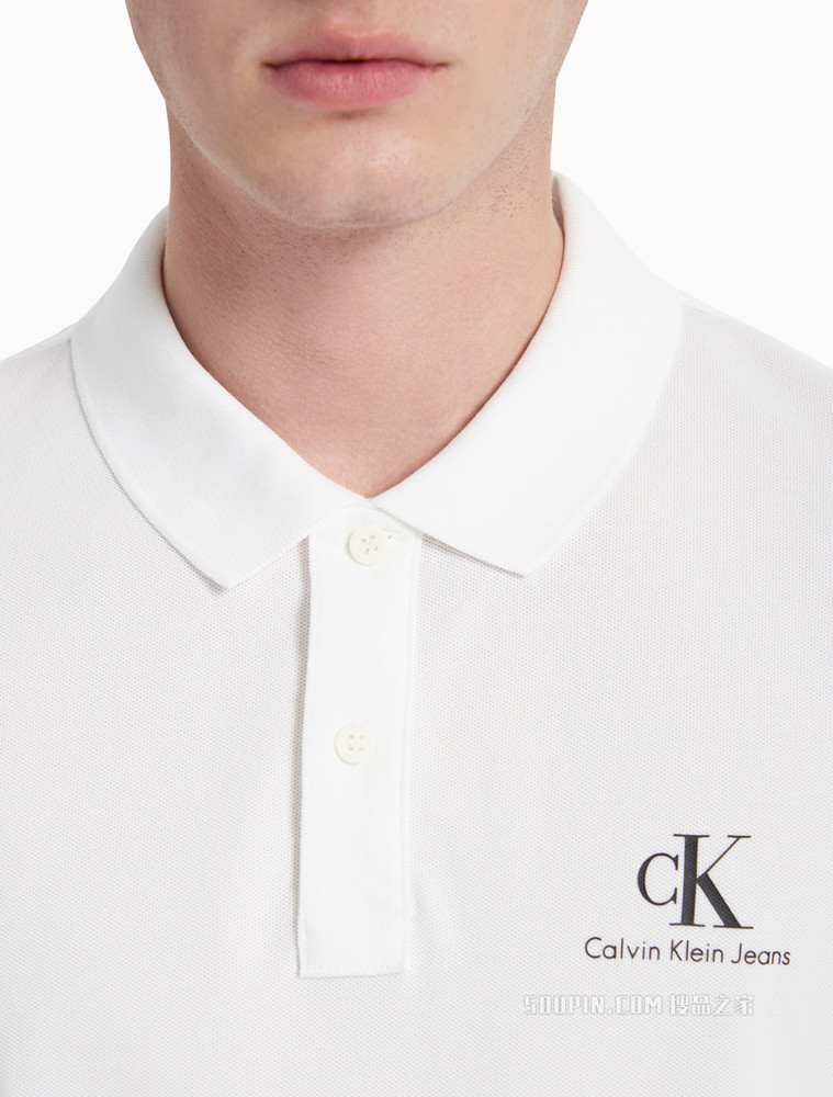Calvin Klein 男装简约纽扣半开襟翻领胶质印花短袖polo衫J319635