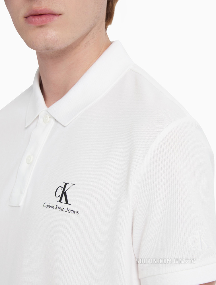 Calvin Klein 男装简约纽扣半开襟翻领胶质印花短袖polo衫J319635