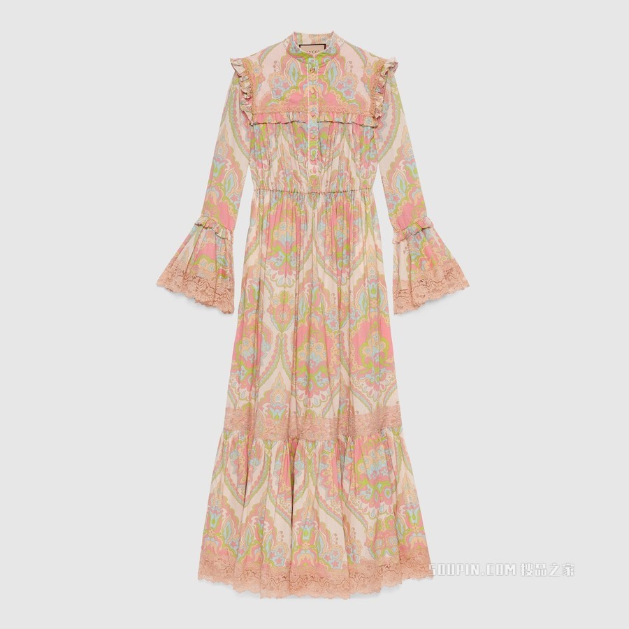 花卉印花平纹细布连衣裙 淡粉色