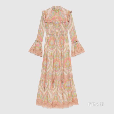 花卉印花平纹细布连衣裙 淡粉色