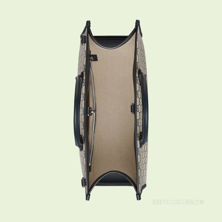 互扣式双G中号托特包 米色和蓝色GG Supreme帆布