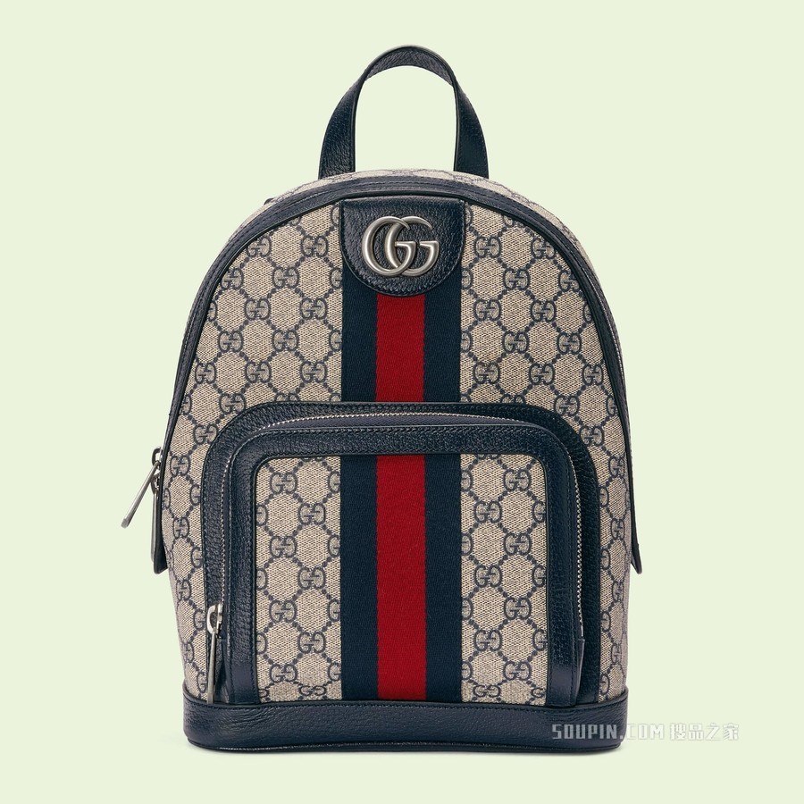Ophidia系列小号GG背包 米色和蓝色GG Supreme帆布