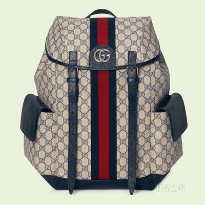 Ophidia系列中号GG背包 米色和蓝色GG Supreme帆布