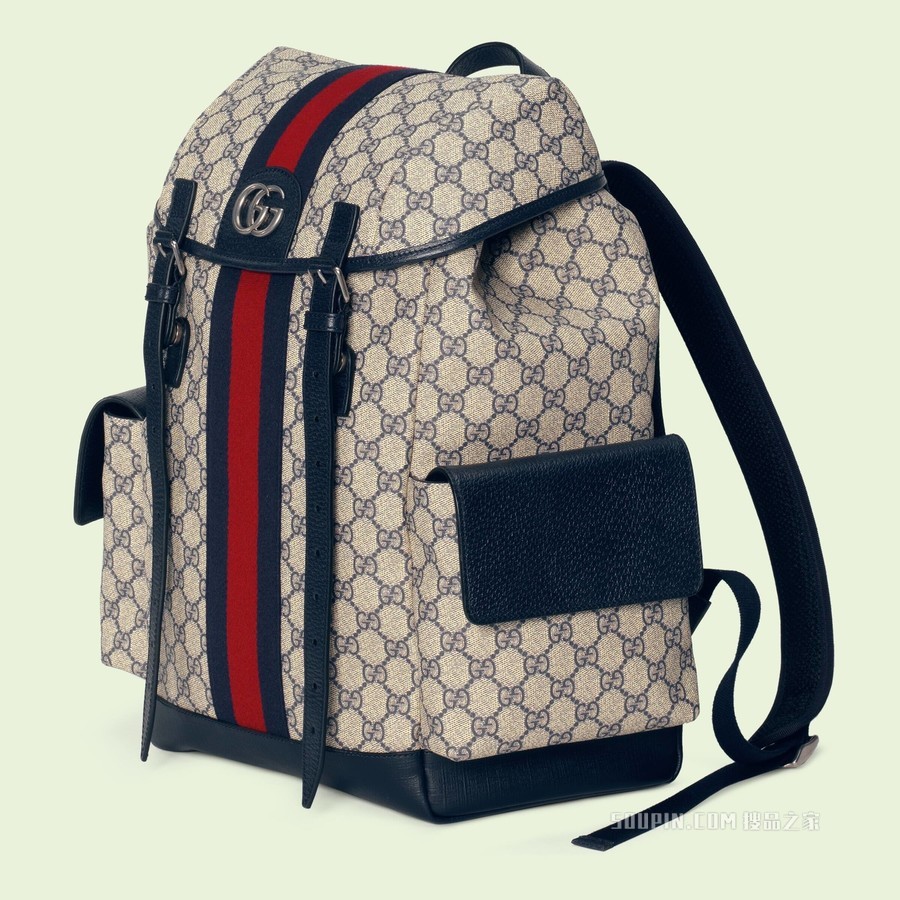 Ophidia系列中号GG背包 米色和蓝色GG Supreme帆布