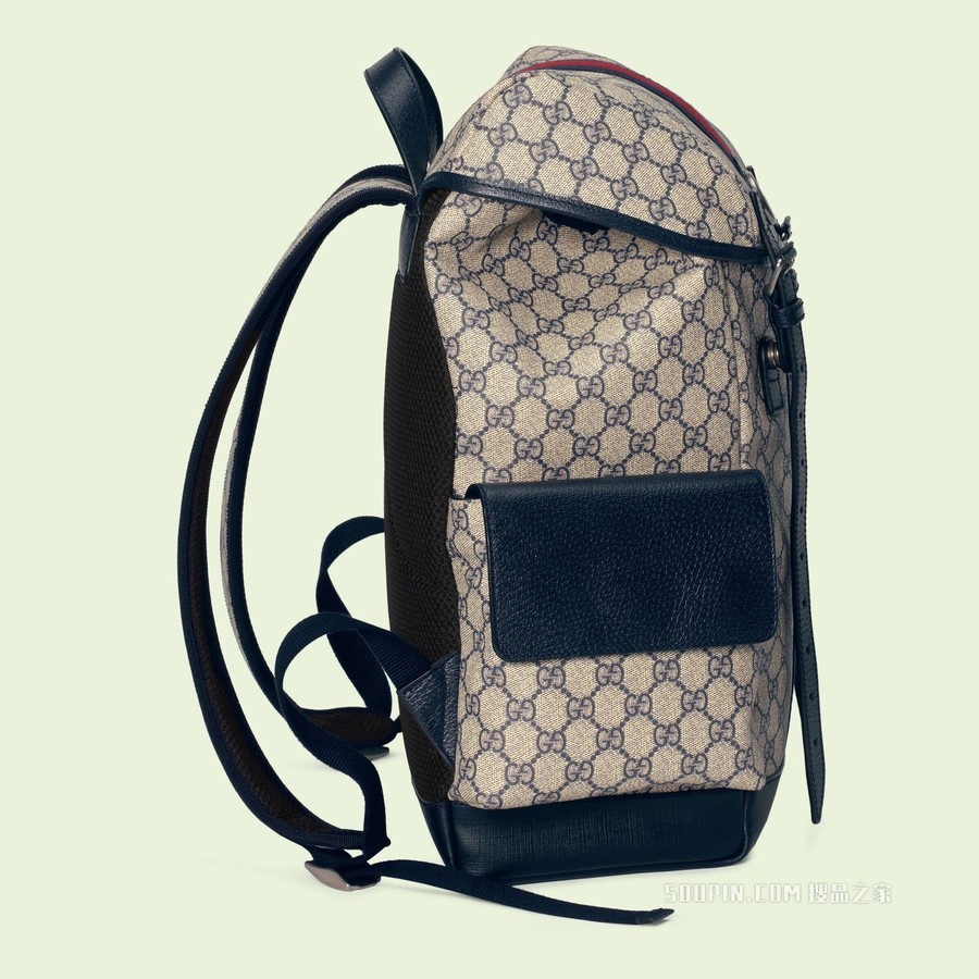 Ophidia系列中号GG背包 米色和蓝色GG Supreme帆布