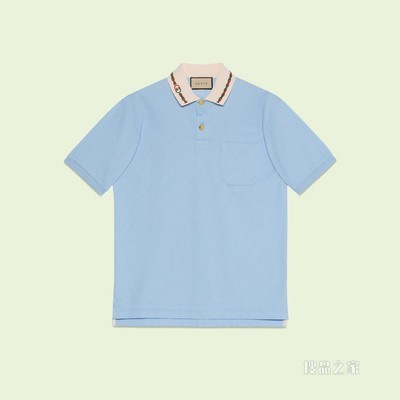 刺绣弹力珠地棉Polo衫 浅蓝色