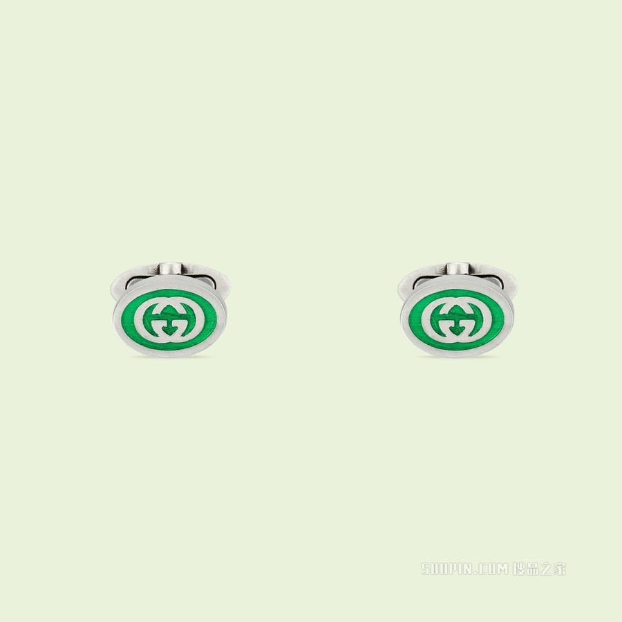 互扣式双G珐琅袖扣 925纯银