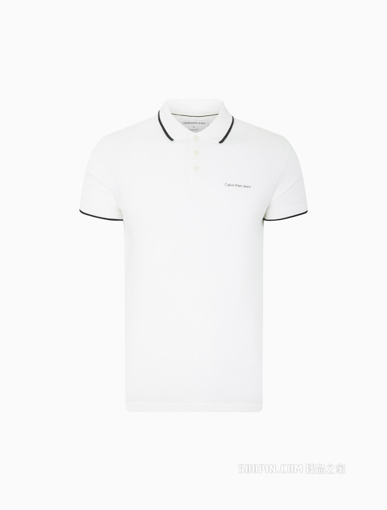 Calvin Klein 男休闲镶边翻领小LOGO透气短袖POLO衫J319183