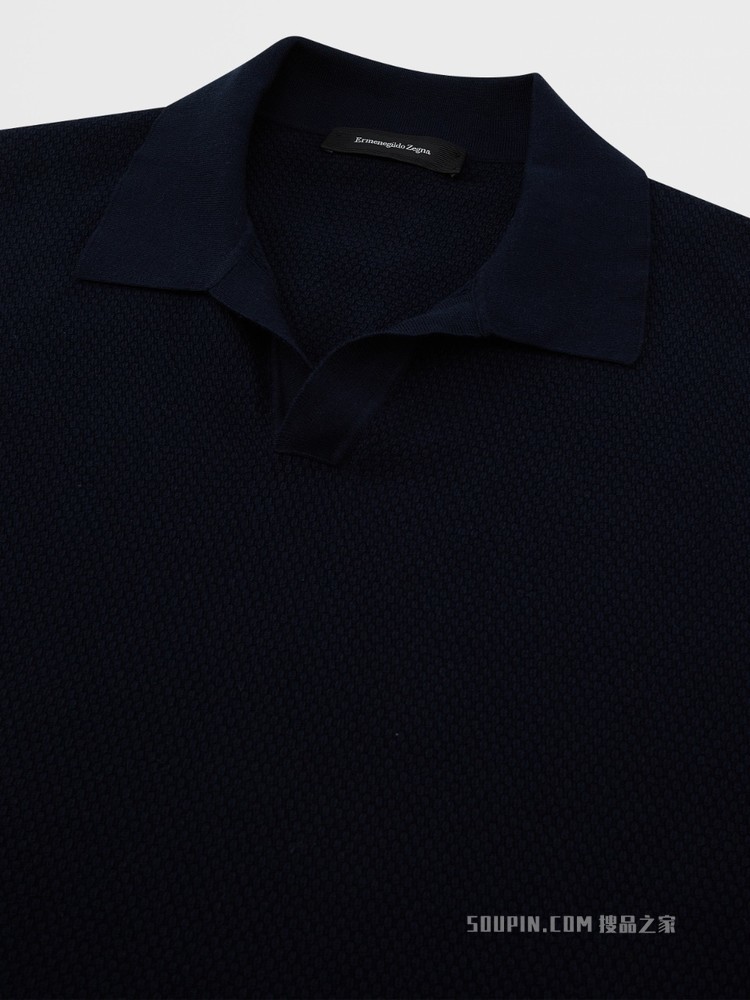 海军蓝棉质针织短袖 Polo 衫