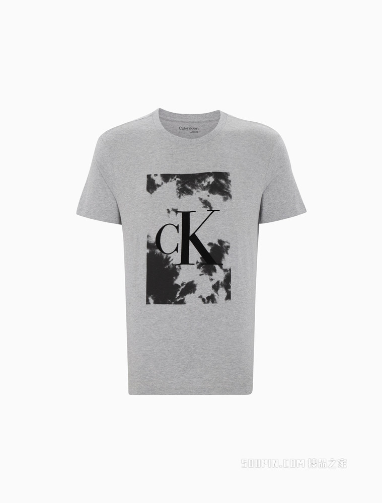 Calvin Klein 男士圆领晕染印花植绒LOGO短袖T恤40IC809