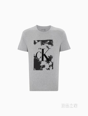 Calvin Klein 男士圆领晕染印花植绒LOGO短袖T恤40IC809