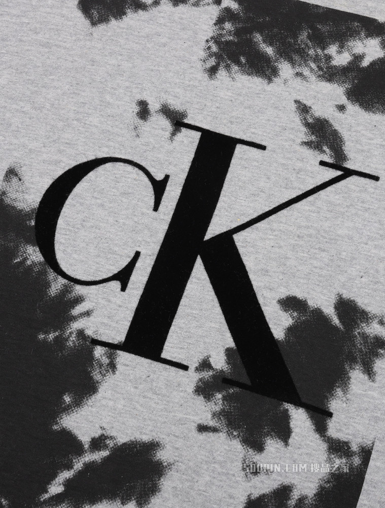 Calvin Klein 男士圆领晕染印花植绒LOGO短袖T恤40IC809