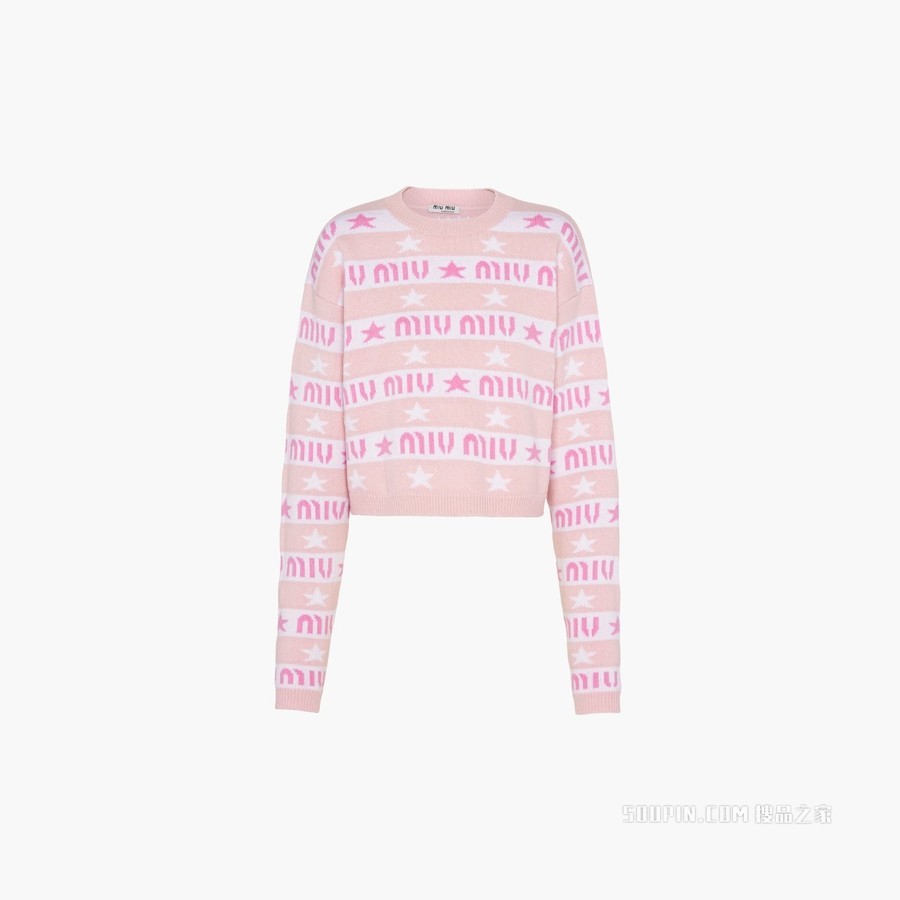 徽标条纹羊绒毛衣