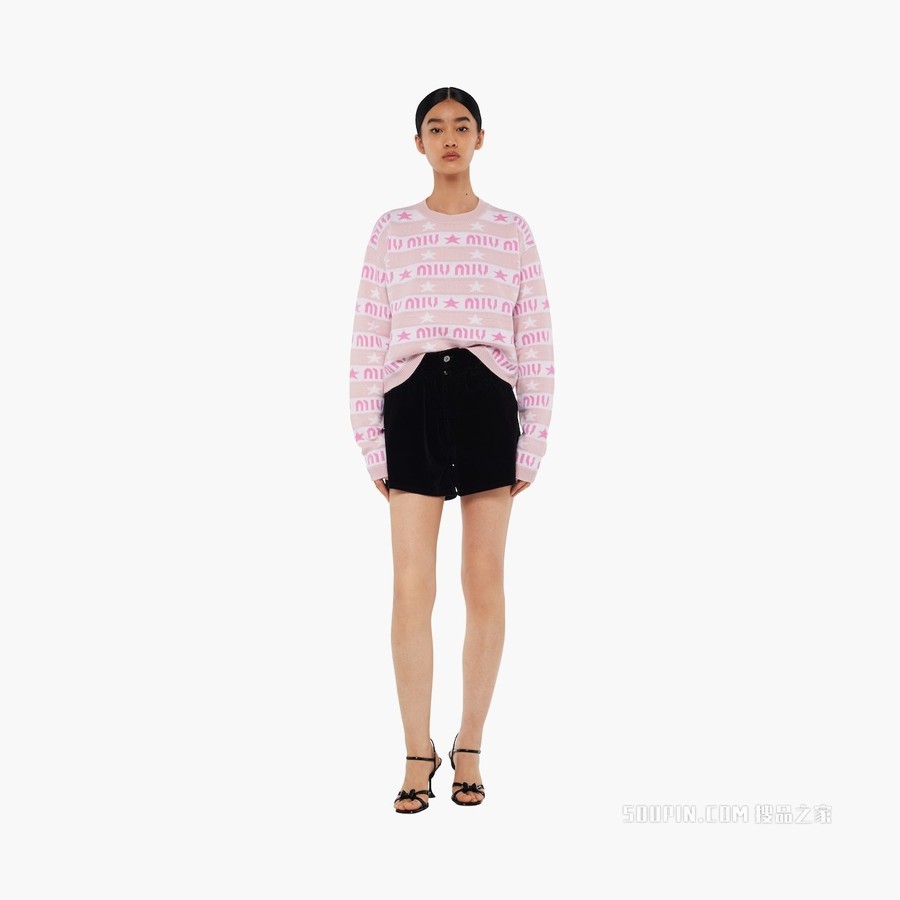 徽标条纹羊绒毛衣