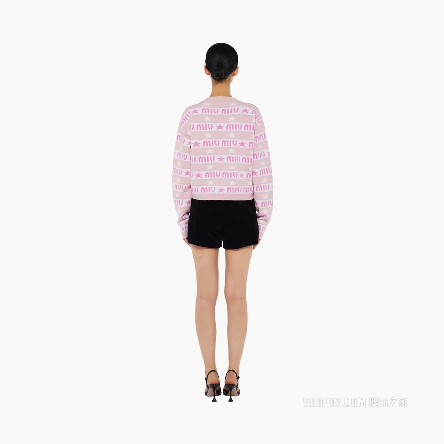 徽标条纹羊绒毛衣