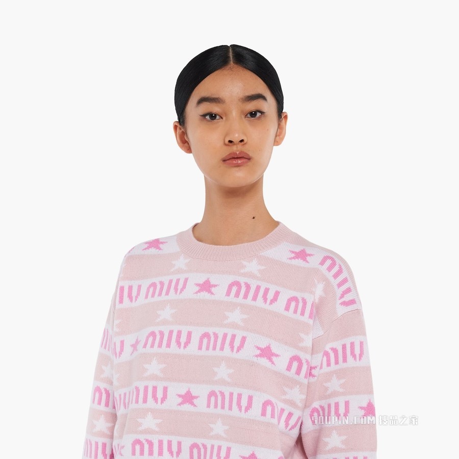 徽标条纹羊绒毛衣