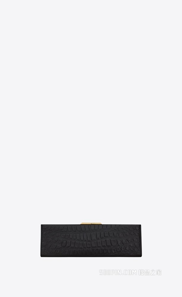 Midnight大号鳄鱼纹压印漆皮手拿包