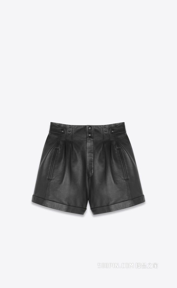 高腰羊皮革短裤