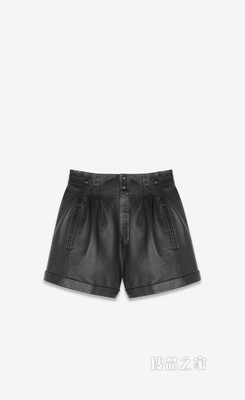 高腰羊皮革短裤