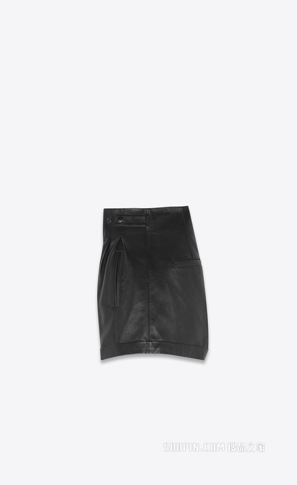 高腰羊皮革短裤
